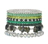 Noessla Boho Beaded Bracelets for Women Stackable Irregular Natural Stone Bead Stretch Bracelet Set 8PCS Costume Jewelry Gifts for Her, 18 cm, Stone, no gemstone