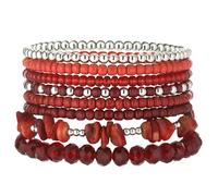 Noessla Boho Beaded Bracelets for Women Stackable Irregular Natural Stone Bead Stretch Bracelet Set 8PCS Costume Jewelry Gifts for Her, 18 cm, Stone, no gemstone