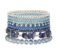 Noessla Boho Beaded Bracelets for Women Stackable Irregular Natural Stone Bead Stretch Bracelet Set 8PCS Costume Jewelry Gifts for Her, 18 cm, Stone, no gemstone
