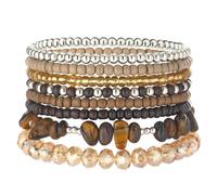 Noessla Boho Beaded Bracelets for Women Stackable Irregular Natural Stone Bead Stretch Bracelet Set 8PCS Costume Jewelry Gifts for Her, 18 cm, Stone, no gemstone