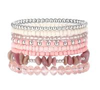 Noessla Boho Beaded Bracelets for Women Stackable Irregular Natural Stone Bead Stretch Bracelet Set 8PCS Costume Jewelry Gifts for Her, 18 cm, Stone, no gemstone