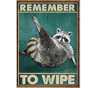 Noete Metal Sign Remember to Wipe Poster Funny Raccoon Cute Logo Coffee Shop Kitchen Toilet Nics Valentine's Day President's Best Gift for Friends Family 8X12 inch, Green, d67y-uQWE-fhhmu9