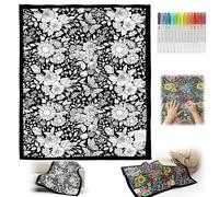 Noetopolis DIY Coloring Blanket, Coloring Blankets for Adults, Color Your Own Blankets with Watercolor Pen, Fuzzy Velvet Creative Washable Coloring Blanket (Flower + Pen)