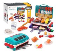 Noetopolis Kids BBQ Grill Toys Playset, 26 PCS BBQ Play Kitchen for 2 Year Old, Kitchen BBQ Toys with Sound, Lights & Spray, Toy Grill Cooking Set BBQ, Kids Pretend Grill Play Set