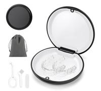 Noetopolis Retainer Case, Magnetic Closure Invisalign Case, Slim Aligner Retainer Box, Portable Mouth Guard Case with Aligner Removal Tool&Brush&Storage Bag,Tooth Holder Box (Black2)