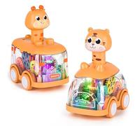 Noetoy Baby Toy Cars Press and Go Car for Toddlers, Light Up Toys Birthday Gifts for Kids Boys Girls, Giraffe & Tiger