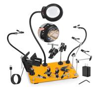 NOEVSBIG Helping Hands Soldering Station with 5X Magnifying Lamp, Magnetic Flexible Arms, 360° Soldering Clamps, Workbench Vise & Large Stable Base, and Helping Hands Clamp for Electronics Repair DIY