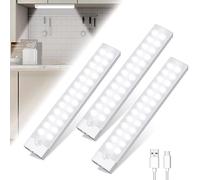 Nofaner 3 Pcs LED Motion Sensor Cabinet Light, 26/40Motion Sensor Led Lights, Stick-On Magnetic LED Closet Light for Closet, USB Rechargeable Under Cabinet Lights for Cabinet, Stairway, Pantry
