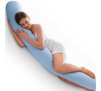 NOFFA Full Body Sleep Pillow, Long Side Sleepers Bolster for Pregnancy & Maternity, Shredded Memory Foam Filling, Orthopaedic Support for Neck, Belly, Back, Legs 150cm Straight (Blue Soft Velvet)