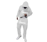 NOFS Men's Tracksuit Y2K Hoodie & Jogging Bottoms Set Long Sleeve Sportsuit Baggy Sweatshirt Tops 2 Piece Outfits Casual Sweat Suit Slim Fit Warm Up Two-Piece Set