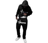NOFS Men's Tracksuit Y2K Hoodie & Jogging Bottoms Set Long Sleeve Sportsuit Baggy Sweatshirt Tops 2 Piece Outfits Casual Sweat Suit Slim Fit Warm Up Two-Piece Set