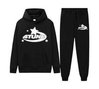 NOFS Men's Y2K Tracksuit - Hoodie & Jogging Bottoms Set, Letter Print Sports Suit Casual Long Sleeve Trousers Sportswear Fashion Hoodie Suit, Warm Streetwear for Sports Jogging Gym (A2Black, XXL)