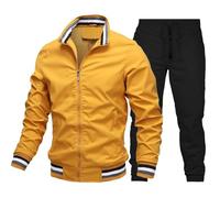NOFS Trapstar Men's Casual Sportswear Two-Piece Set Featuring Long-Sleeved Zip-Up Top and Cuffed Trousers PSG Tracksuit, Winter Sweat Jacket & Sports Trousers Set (yellow, 3XL)