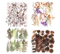 NOGAMOGA Botanical Sticker Set, 80 Pieces Self-Adhesive Decorative Stickers, Large Scrapbook Flower Decals for Planner, Journaling, Card Making, Laptop