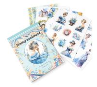 NOGAMOGA Die Cut Scrapbooking Journaling Sticker Book, Vintage Fantasy Ladies and Floral Sticker for Bullet Journal, Card Making, Planner, Triple Materials, 20 Sheets, Blue