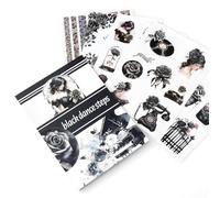 NOGAMOGA Scrapbook Sticker Book, Dark Gothic Pre-Cut Aesthetic Women and Rose Stickers, Junk Journaling Sticker, Scrapbooking Supplies, Triple Materials, 20 Sheets, Black