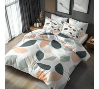 NOGAWA Abstract Leaf Bedding Super King - Modern Duvet Cover, Reversible Quilt Cover & 2 Pillowcases with Zip and Ties, Ultra Soft and Breathable Brushed Microfibre Bed Set
