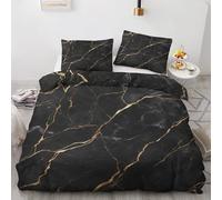 NOGAWA Abstract Marble Super King Size Duvet Cover Sets - Black Gold Bedding Set - Reversible Quilt Cover & 2 Pillowcases with Zip and Ties, Ultra Soft and Non Iron Brushed Microfibre Bed Set