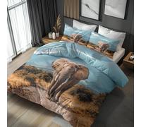 NOGAWA African Elephant King Size Duvet Cover Sets - Wild Animal Bedding King - Reversible Quilt Cover & 2 Pillowcases with Zip and Ties, Ultra Soft and Non Iron Brushed Microfibre Bed Set