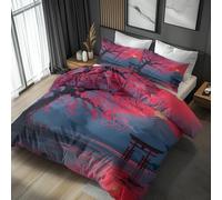 NOGAWA Asian Single Duvet Cover Set - Japanese Cherry Blossom Bedding Set - Reversible Quilt Cover & 1 Pillowcase with Zip and Ties, Ultra Soft and Non Iron Brushed Microfibre Bed Set 135 x 200cm