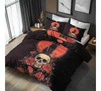 NOGAWA Black Cat Emperor Duvet Cover Sets - Gothic Skull Bedding Set - Reversible Quilt Cover & 2 Pillowcases with Zip and Ties, Ultra Soft and Non Iron Brushed Microfibre Bed Set 290 x 235