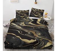 NOGAWA Black Gold Marble Bedding Sets King Size - Abstract Swirl Duvet Cover King Size, Reversible Quilt Cover & 2 Pillowcases with Zip and Ties, Ultra Soft and Breathable Brushed Microfibre Bed Set