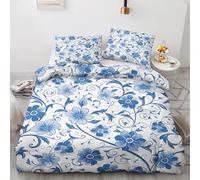 NOGAWA Blue Floral Single Duvet Cover Set - Botanical Flower Bedding Single - Reversible Quilt Cover & 1 Pillowcase with Zip and Ties, Ultra Soft and Non Iron Brushed Microfibre Bed Set