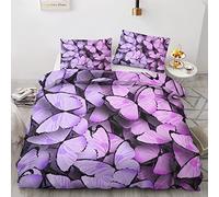 NOGAWA Butterfly Double Size Duvet Cover Sets, Purple Printed Bedding Set 3 Pcs, Ultra Soft Microfibre Quilt Cover & 2 Pillowcases With Zipper Closure 200 x 200