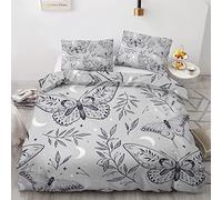 NOGAWA Butterfly Emperor Size Duvet Cover Sets, Botanical Printed Bedding Set 3 Pcs, Ultra Soft Microfibre Quilt Cover & 2 Pillowcases With Zipper Closure 290 x 235