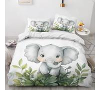 NOGAWA Cartoon Elephant Bedding Single - Cute Animal Duvet Cover Single, Reversible Quilt Cover & 1 Pillowcase with Zip and Ties, Ultra Soft and Breathable Brushed Microfibre Bed Set