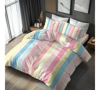 NOGAWA Colourful Striped King Size Duvet Cover Sets - Modern Bedding King - Reversible Quilt Cover & 2 Pillowcases with Zip and Ties, Ultra Soft and Non Iron Brushed Microfibre Bed Set