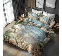 NOGAWA Costal Beach Bedding Double - Starfish Shells Ocean Double Duvet Set - Reversible Quilt Cover & 2 Pillowcases with Zip and Ties, Ultra Soft and Non Iron Brushed Microfibre Bed Set