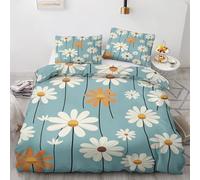 NOGAWA Daisy Double Duvet Set - White Floral Flower Bedding Set - Reversible Quilt Cover & 2 Pillowcases with Zip and Ties, Ultra Soft and Non Iron Brushed Microfibre Bed Set 200 x 200