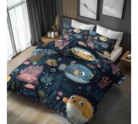 NOGAWA Fish Super King Size Duvet Cover Sets - Ocean Animal Bedding Set - Reversible Quilt Cover & 2 Pillowcases with Zip and Ties, Ultra Soft and Non Iron Brushed Microfibre Bed Set