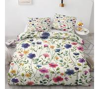 NOGAWA Floral Botanical Bedding Emperor Size - Flower Duvet Cover, Reversible Quilt Cover & 2 Pillowcases with Zip and Ties, Ultra Soft and Breathable Brushed Microfibre Bed Set