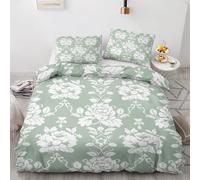 NOGAWA Flower Sage Green Bedding Double - Floral Botanical Duvet Cover Double, Reversible Quilt Cover & 2 Pillowcases with Zipper and Ties, Ultra Soft and Breathable Brushed Microfibre Bed Set
