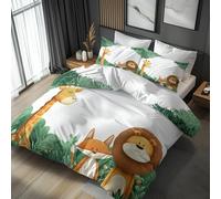 NOGAWA Forest Animal Bedding Double - Jungle Animal Double Duvet Set - Reversible Quilt Cover & 2 Pillowcases with Zip and Ties, Ultra Soft and Non Iron Brushed Microfibre Bed Set