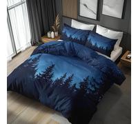 NOGAWA Forest Double Duvet Set - Woodland Starry Sky Bedding Set - Reversible Quilt Cover & 2 Pillowcases with Zip and Ties, Ultra Soft and Non Iron Brushed Microfibre Bed Set 200 x 200