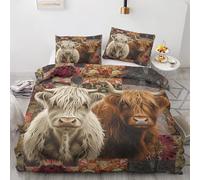 NOGAWA Highland Cow King Size Duvet Cover Sets - Farmhouse Animal Bedding King - Reversible Quilt Cover & 2 Pillowcases with Zip and Ties, Ultra Soft and Non Iron Brushed Microfibre Bed Set