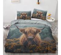 NOGAWA Highland Cow Super King Size Duvet Cover Sets - Farmhouse Animal Bedding Set - Reversible Quilt Cover & 2 Pillowcases with Zip and Ties, Soft and Non Iron Brushed Microfibre Bed Set