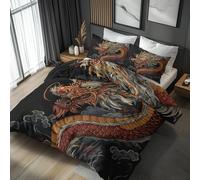 NOGAWA Japanese Dragon Bedding Sets King Size - Chinese Duvet Cover King Size, Reversible Quilt Cover & 2 Pillowcases with Zip and Ties, Ultra Soft and Breathable Brushed Microfibre Bed Set