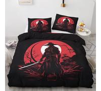 NOGAWA Japanese Samurai Bedding Single - Anime Japan Duvet Cover Single, Reversible Quilt Cover & 1 Pillowcase with Zip and Ties, Ultra Soft and Breathable Brushed Microfibre Bed Set