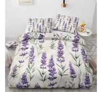 NOGAWA Lavender King Size Duvet Cover Sets - Purple Floral Bedding King - Reversible Quilt Cover & 2 Pillowcases with Zip and Ties, Ultra Soft and Non Iron Brushed Microfibre Bed Set