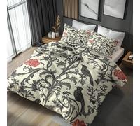 NOGAWA Morris Style Double Duvet Set - Flower Bird Bedding Set - Reversible Quilt Cover & 2 Pillowcases with Zip and Ties, Ultra Soft and Non Iron Brushed Microfibre Bed Set 200 x 200