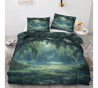 NOGAWA Mystical Forest King Size Duvet Cover Sets - Green Bedding King - Reversible Quilt Cover & 2 Pillowcases with Zip and Ties, Ultra Soft and Non Iron Brushed Microfibre Bed Set