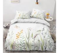 NOGAWA Nature Emperor Size Duvet Cover Sets, Plant Printed Bedding Set 3 Pcs, Ultra Soft Microfibre Room Decoration Quilt Cover & 2 Pillowcases with Zipper Closure 290 x 235