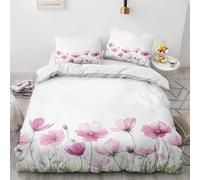 NOGAWA Rustic Pink Floral Double Duvet Set - Flower Botanical Bedding Set - Reversible Quilt Cover & 2 Pillowcases with Zip and Ties, Ultra Soft and Non Iron Brushed Microfibre Bed Set 200 x 200