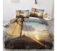 NOGAWA Sailboat Bedding Single - Sunset Nautical Landscape Duvet Cover Single, Reversible Quilt Cover & 1 Pillowcase with Zip and Ties, Ultra Soft and Breathable Brushed Microfibre Bed Set