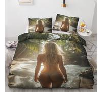 NOGAWA Sexy Girls Single Duvet Cover Set - Nude Woman Bedding Set - Reversible Quilt Cover & 1 Pillowcase with Zip and Ties, Soft and Non Iron Brushed Microfibre Bed Set 135 x 200cm
