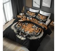 NOGAWA Tiger Bedding Double - Tiger Duvet Cover Double, Reversible Quilt Cover & 2 Pillowcases with Zip and Ties, Ultra Soft and Breathable Brushed Microfibre Bed Set
